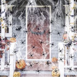 1500 sqft Halloween Spider Webs Decoration with 100 Fake Spiders, Spider Webs for Halloween Party Decoration, Super Stretchy Cobwebs for Halloween Dec