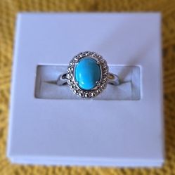 Oval Sleeping Beauty Turquoise 925 Sterling Silver Ring (NWT)
