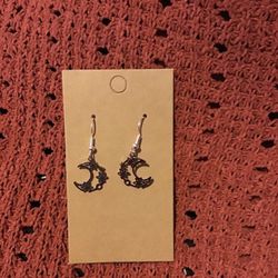 Crescent Moon with Flowers Earrings