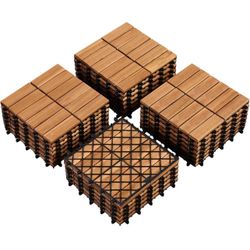 27PCS Acacia Interlocking Deck Tiles Outdoor Patio Flooring,Wood