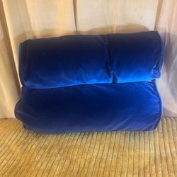 2 Bolster Feather Pillows With Removable Navy Blue Velvet Pillowcases