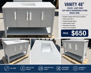 🔥 BEAUTIFUL 48” VANITY – LIGHT GRAY – NEW 48” LIGHT GRAY BATHROOM VANITY – $650. Read more the descriptions