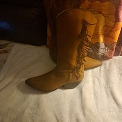 Tan Suede Fringe Vintage Cowboy Boots