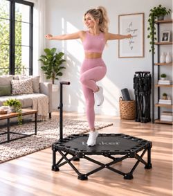 Brand New Black 40" Foldable Trampoline Rebounder With Adjustable Handle Bar