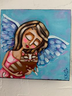6”x 6” Cat Lovers new original acrylic on canvas painting. Available at Coral Gables. Ready to hang! Signed by artist.