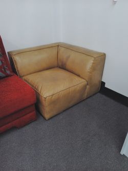 Full Leather Corner Chair in Brown Color. 