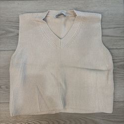 Zara Sweater Vest Women V Neck Knitted Pullover Tan Beige Size Small