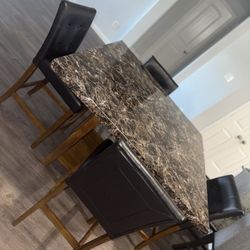 Marble-Style Dining Table with 4 Chairs
