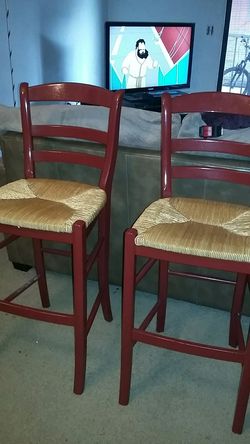 Pottery Barn Isabella wood and wicker bar stools