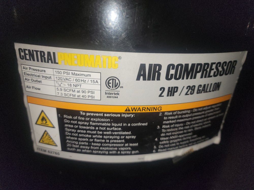 Central Pnuematic 29 GAL - 2 HP Air Compressor