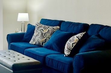 Navy Blue Fabric Sofa – Good Condition, 3-Seater – Orange, CT