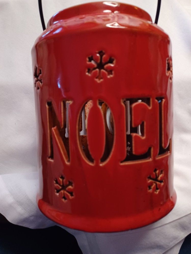 Red Ceramic 7 1/4 Tall Pillar Candle Holder