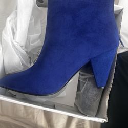 Blue Suede Bootie Pointed Toe W Zipper In Back