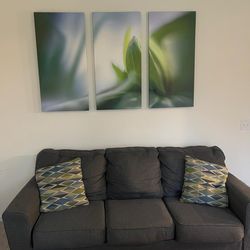 Gray 3-Seater Sofa, high back,  classic round arms, wood frame, cushions