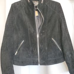 Black Suede Leather Moto Jacket By FLAVOR 