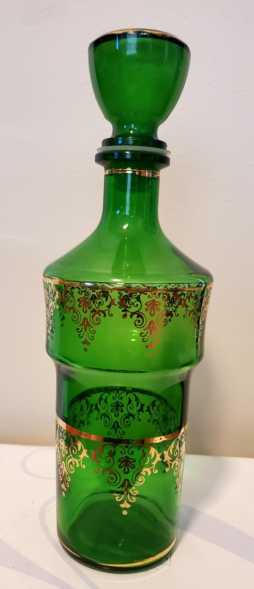 Vintage Emerald Green Decanter with Glasses