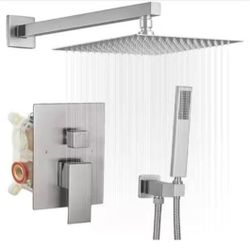 BWE 2-Spray Patterns With 2.5 GPM 12 in. Showerhead Wall Mounted Dual Shower Heads With Valve in Brushed Nickel