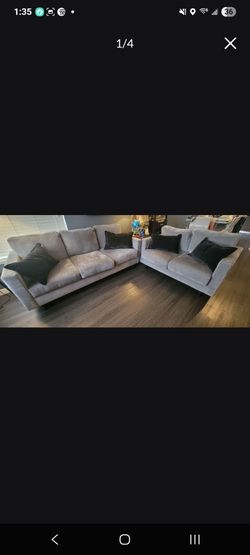 Living Spaces Bradley Sofa & Loveseat Set - Charcoal Gray
