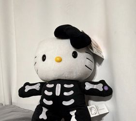 Hello Kitty Plush Stuffed Cat - Skeleton Costume, Black/White/Yellow