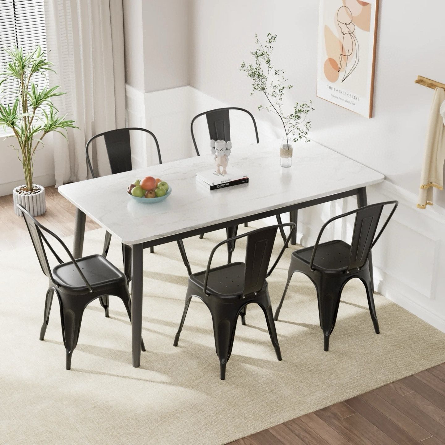 $199 – Granite Dining Table + Set of 4 Black Metal Chairs (Brand New) ✨  Upgrade your dining or patio space with this granite-top table paired with 4 