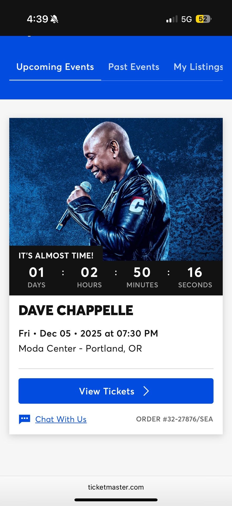 Dave Chappelle Tickets Front Row 100 Level.