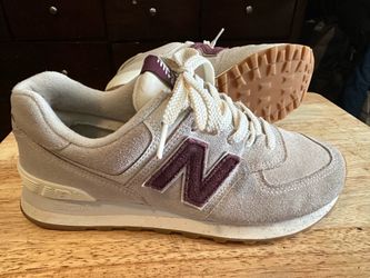 New Balance Men's Gray Burgundy Suede Low Top Lace-Up Athletic Sneakers Rubber