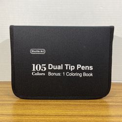 Shuttle Art 105 Colors Dual Tip Pens W/ Adult Coloring Book NIB NEW