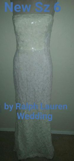 New Sz 6 Women's Ralph Lauren evening Ivory Lace & sequined wedding gown strapless nwt evening