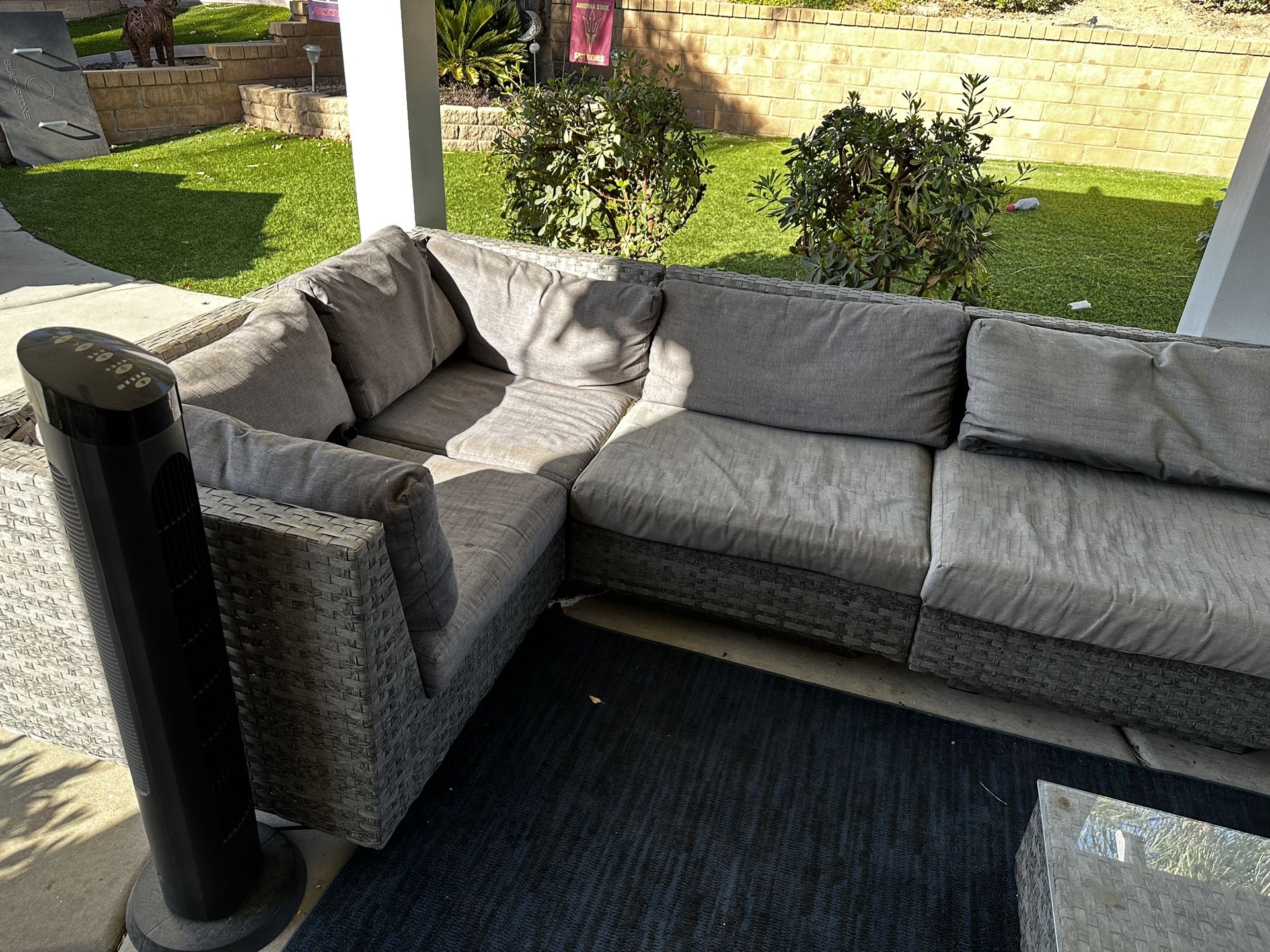 Living Spaces Huge Patio Set - Grey Wicker and Grey Cushions