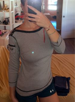Ralph Lauren Black and White Striped Boatneck Long Sleeve Top