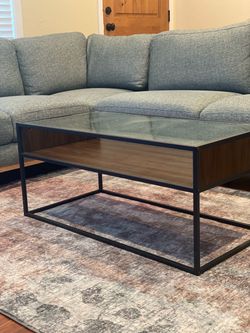 Glass Top Coffee Table with Wood Shelf