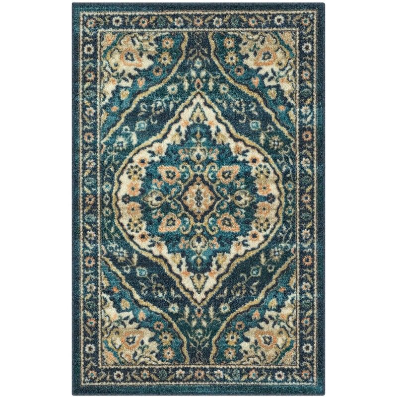 Mainstays Traditional Persian Teal Blue Print Indoor Accent Rug, 2'6"x3'10"