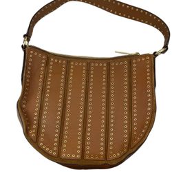 Michael Kors Dark Caramel Brooklyn Grommet Convertible Hobo Crossbody 498