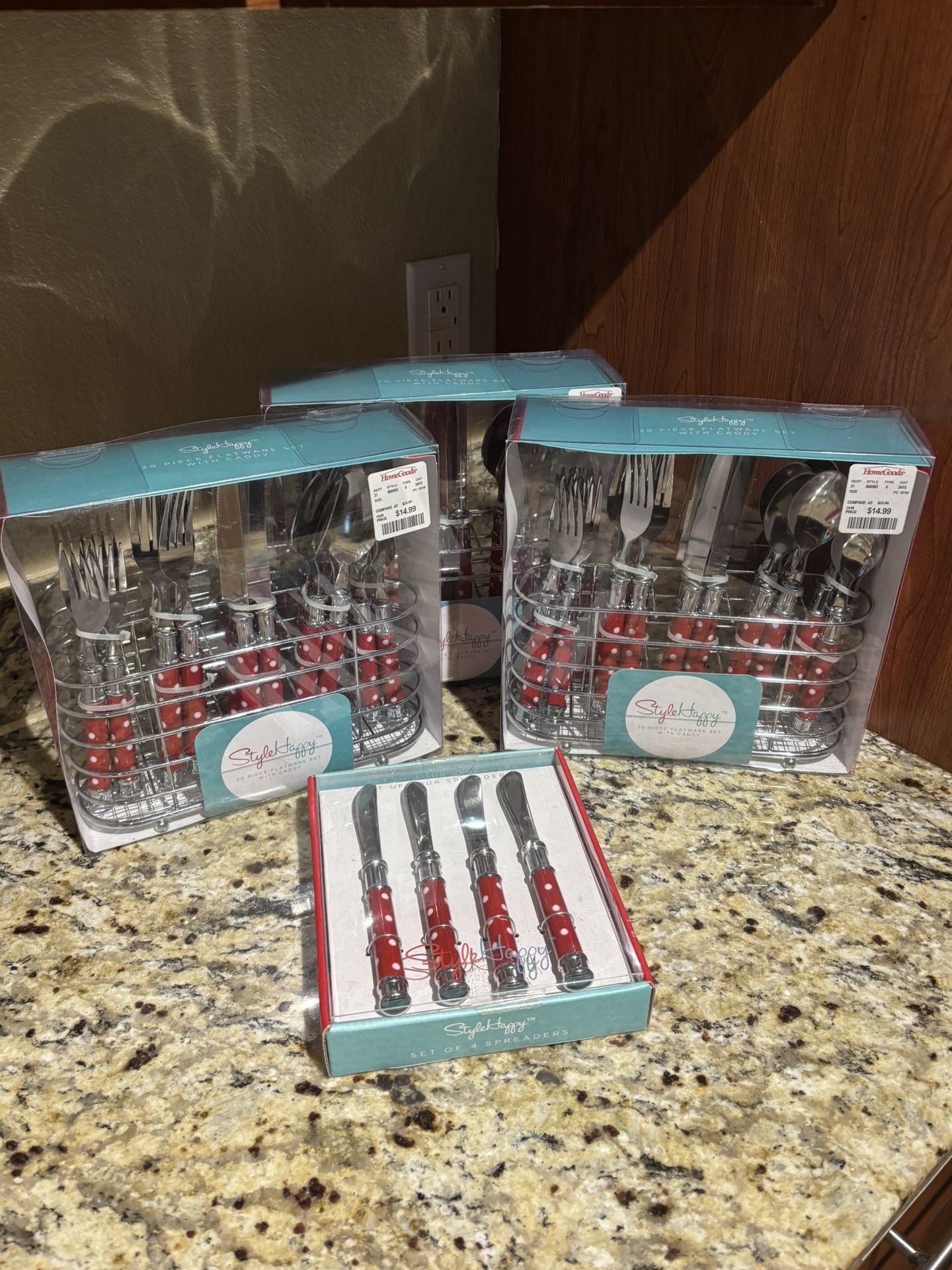 3 Sets Of 20 Piece Flatware Set With Caddy + Set Of 4 Spreaders