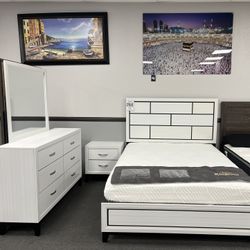 4PC White Queen Bedroom Set 