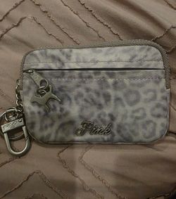 VS PINK LEOPARD ZIP CARD HOLDER KEYCHAIN