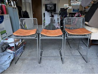 3  wired barstools with pads