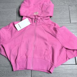 Vibrant Pink Lululemon Cropped Full-Zip Hoodie
