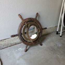 Solid brass heavy duty port hole cover and ships wheel
