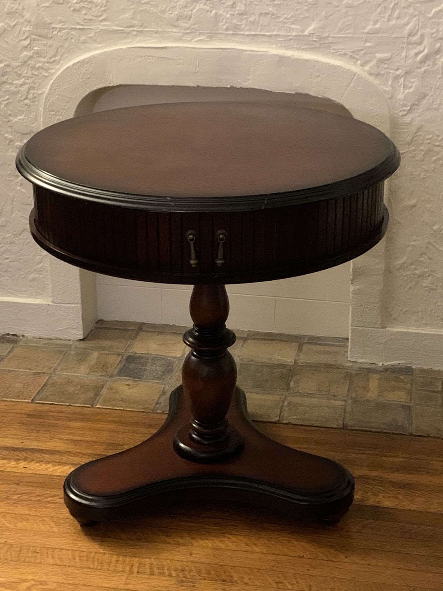 Antique Accent Table With Sliding Cabinet