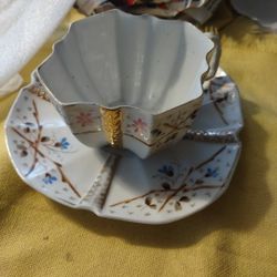 Vintage Rare Collectible Teacup And Saucer Gold And White