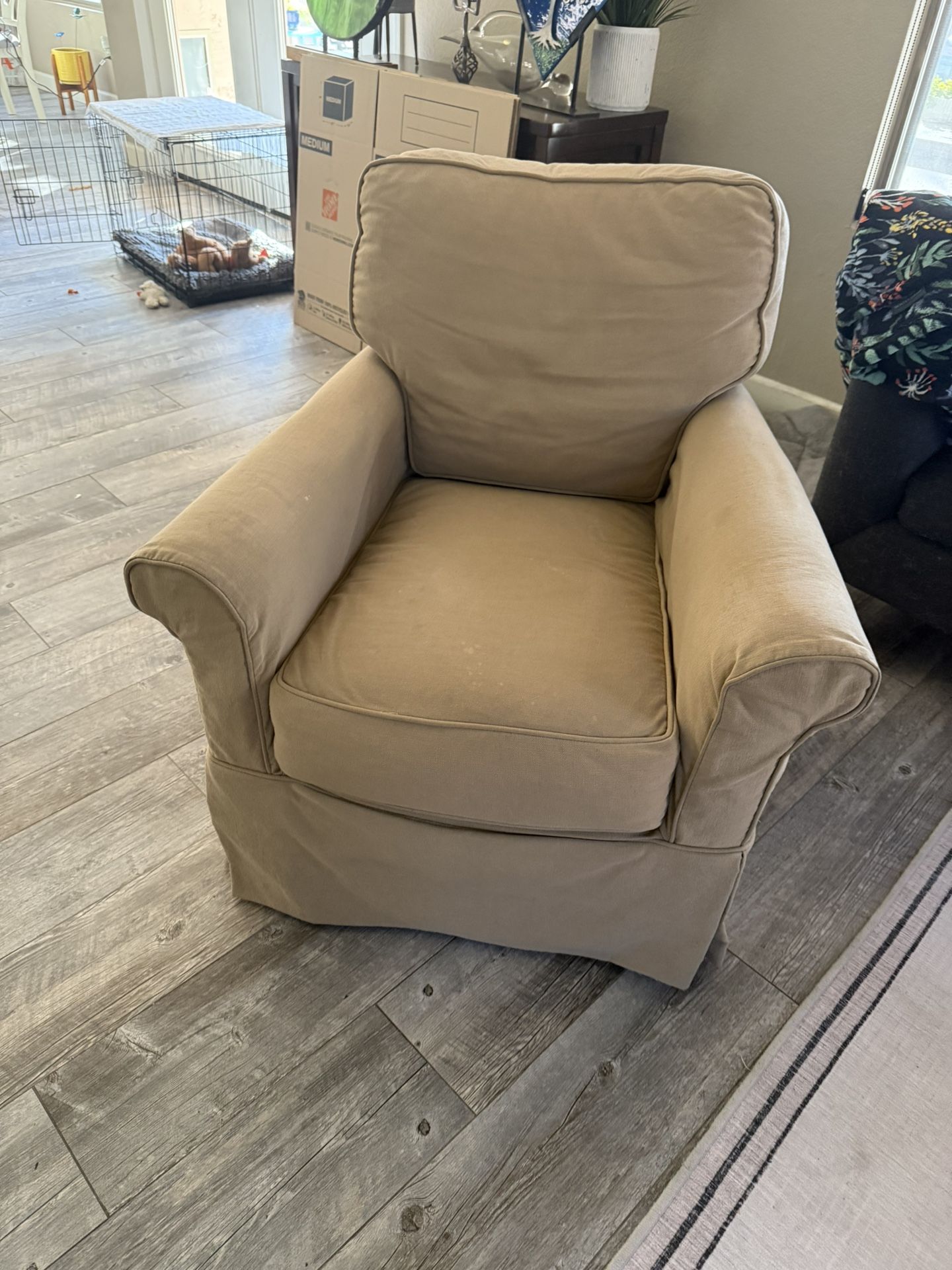 2 Tan Chairs Crate And Barrel Swivel And Glide