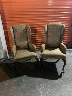 Pair of Floral Wingback Armchairs