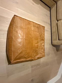 🟤 Large Tan/Cognac Vegan Leather Pouf – 34” x 34”