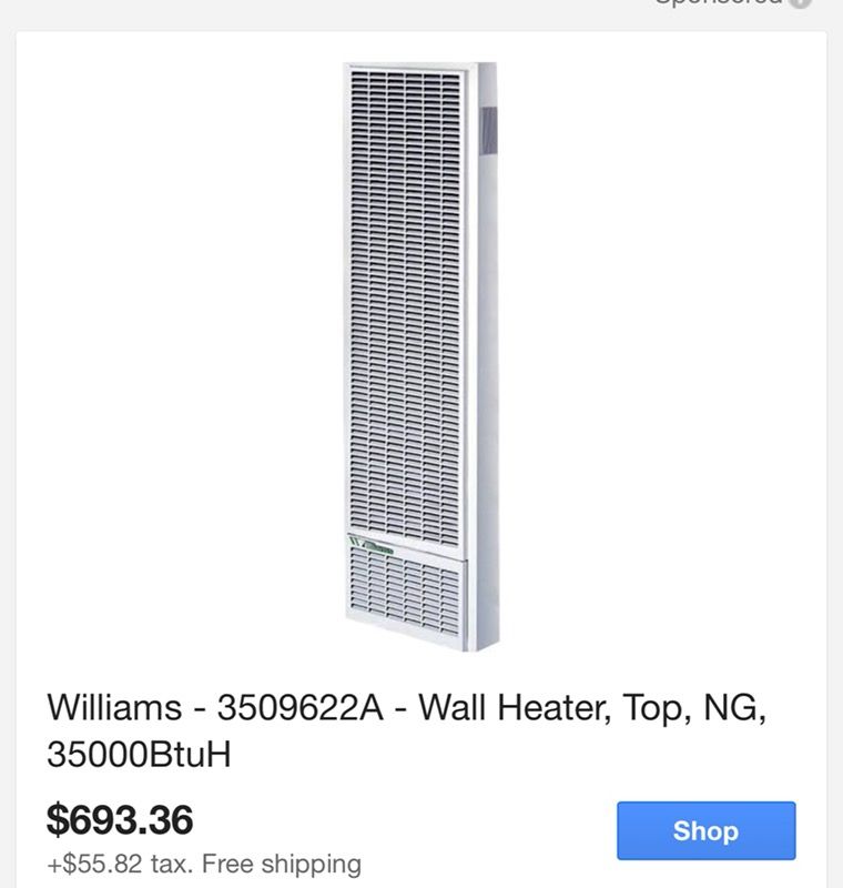 Williams 35,000 BTU/hr Monterey Top-Vent Gravity Wall Furnace Natural Gas  Heater with Wall or Cabinet-Mounted Thermostat for Sale in Tempe, AZ -  OfferUp