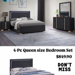 4-Pc Queen Size Bedroom Set. $53 Down Payment