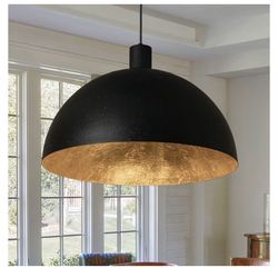 Fefoive Black and Gold Dome Pendant Light, New In Box