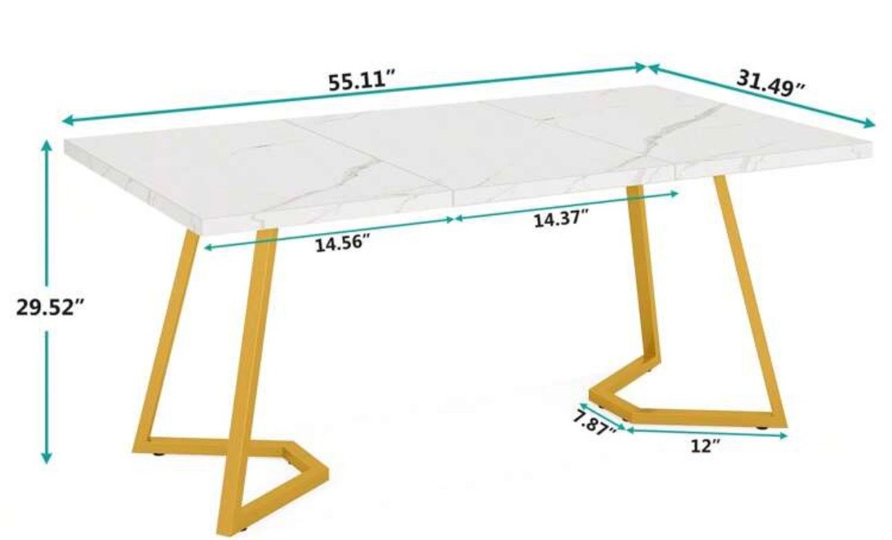 Dinner table 63” white and gold