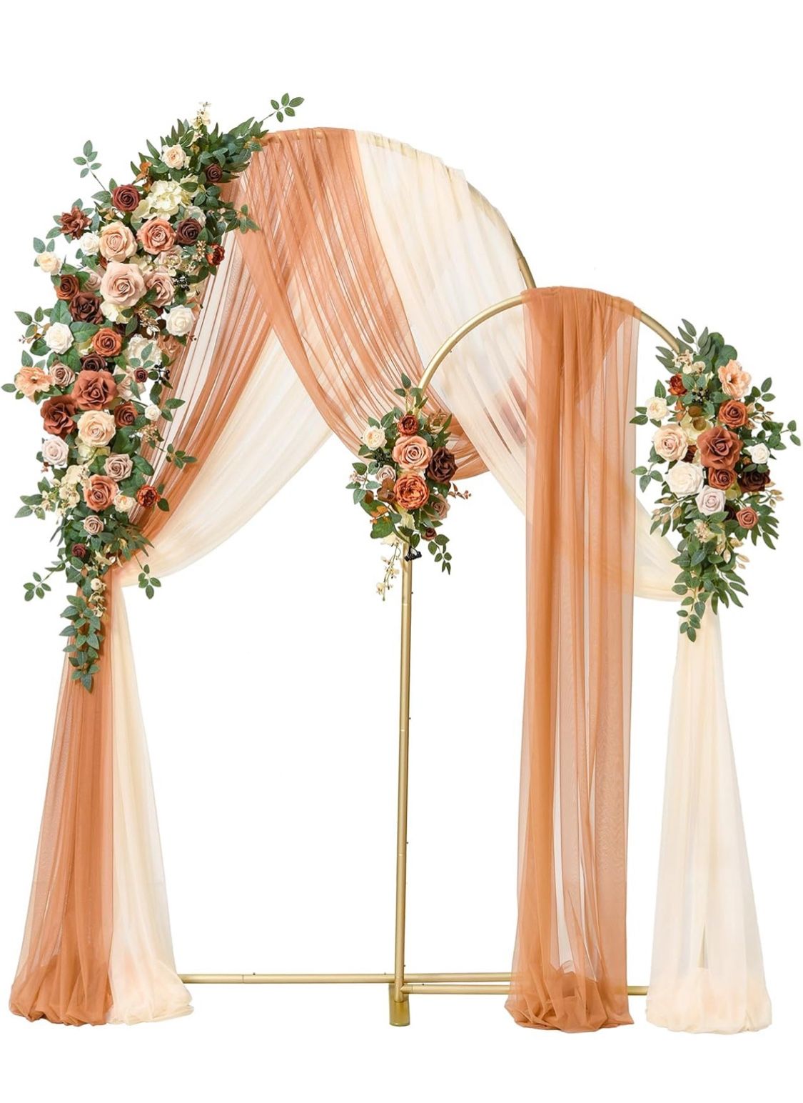 Ling's moment Wedding Arch Backdrop Stand with Flowers - 7.2FT, 6FT Set of 2 Metal Arch Frame with Drape for Ceremony Decor - Artificial Floral Birthd