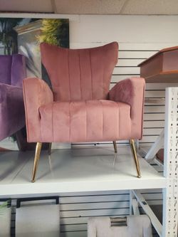 Pink Velvet Accent Chair with Gold Legs